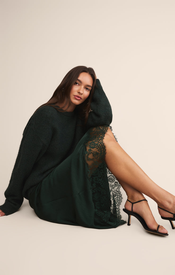 Skirts Cinder Lace Satin Midi Skirt Cinder Lace Satin Midi Skirt