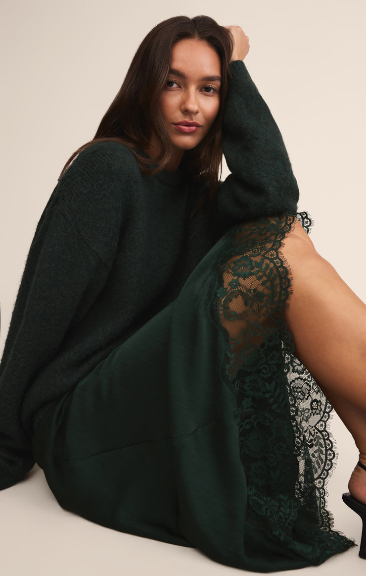 Skirts Cinder Lace Satin Midi Skirt Cinder Lace Satin Midi Skirt