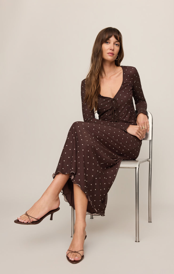 Skirts Eda Polka Dot Mesh Midi Skirt Dark Chocolate