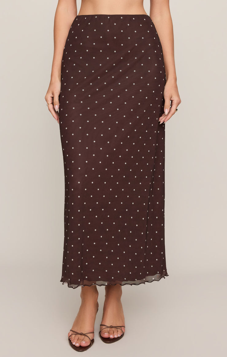 Skirts Eda Polka Dot Mesh Midi Skirt Dark Chocolate