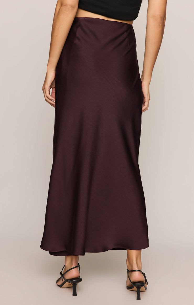 Skirts City Lights Luxe Satin Midi Skirt Berry Noir