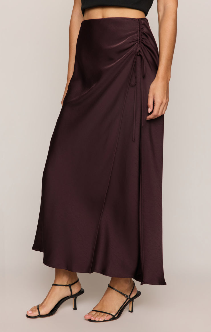 Skirts City Lights Luxe Satin Midi Skirt Berry Noir