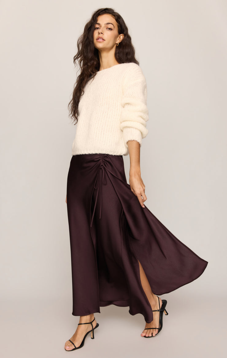 Skirts City Lights Luxe Satin Midi Skirt Berry Noir