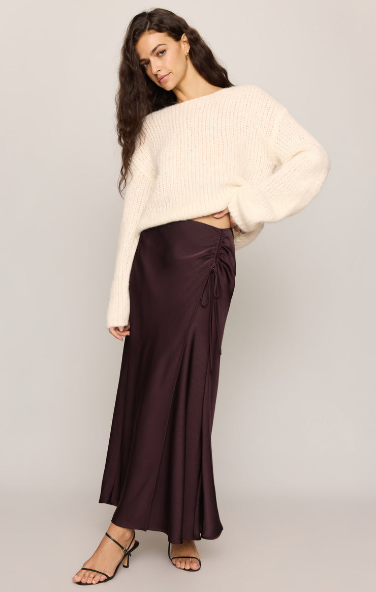 Skirts City Lights Luxe Satin Midi Skirt Berry Noir