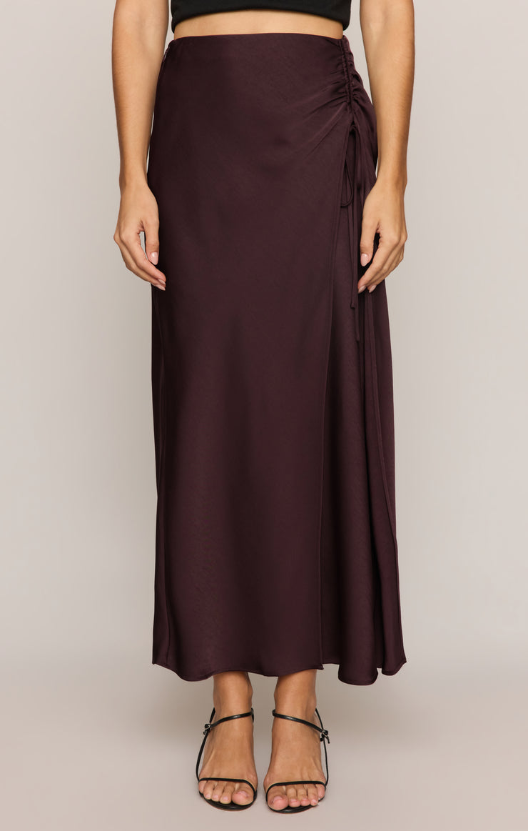Skirts City Lights Luxe Satin Midi Skirt Berry Noir