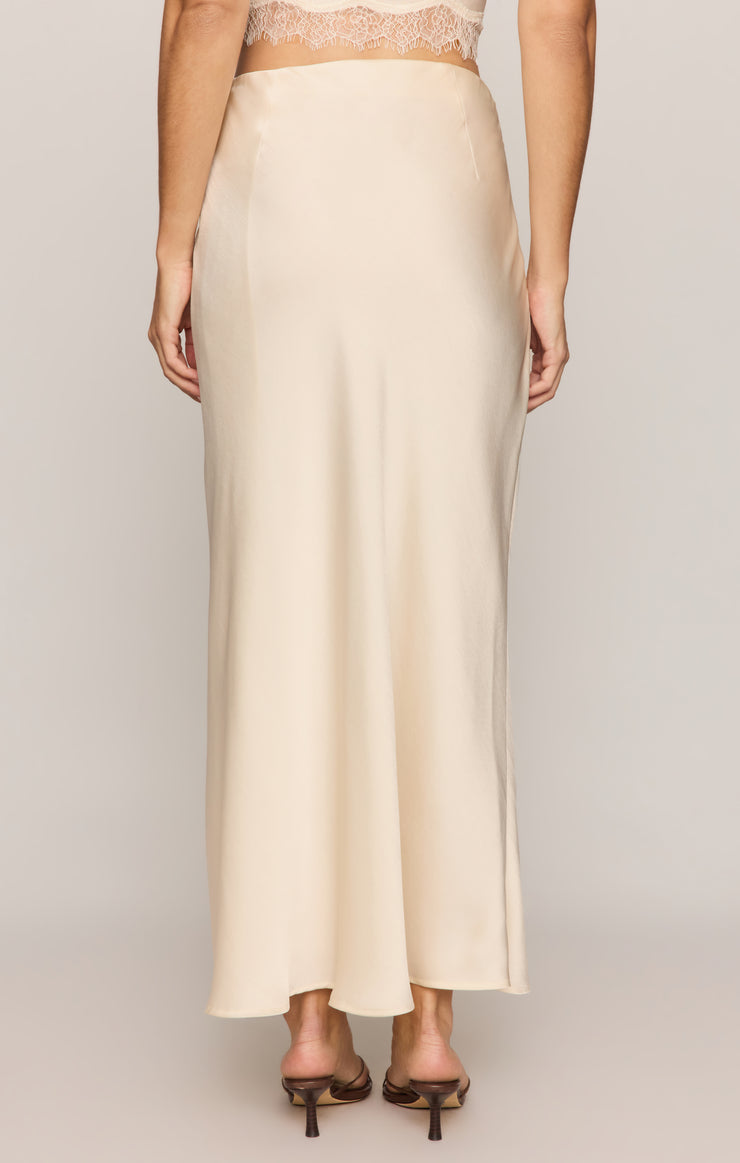 Skirts City Lights Luxe Satin Midi Skirt Sandstone