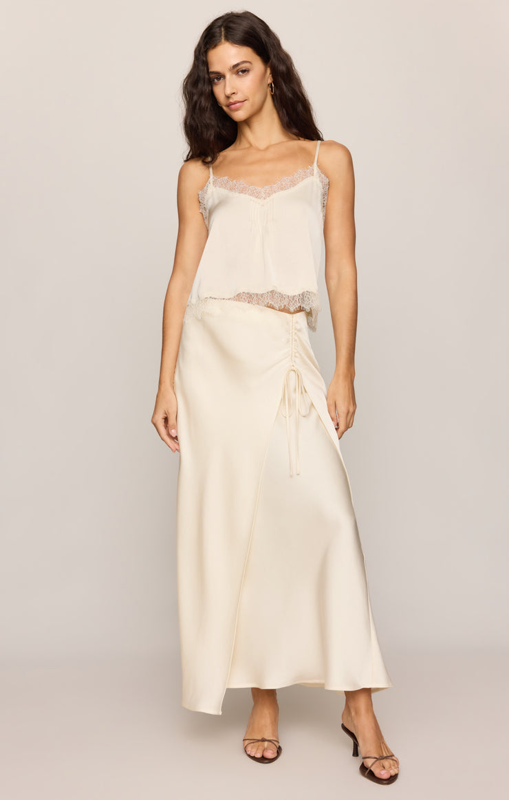 Skirts City Lights Luxe Satin Midi Skirt Sandstone