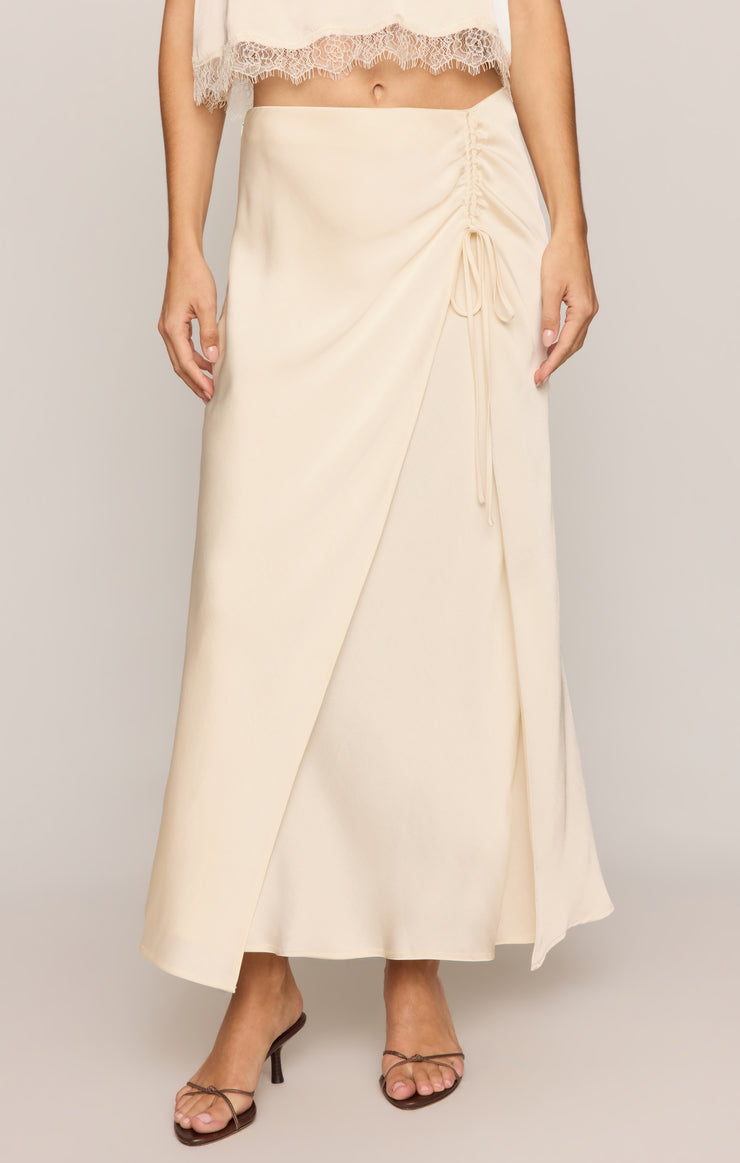 Skirts City Lights Luxe Satin Midi Skirt Sandstone