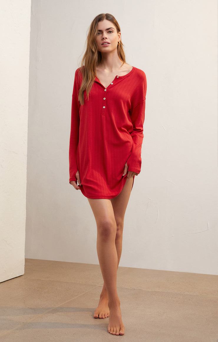 Dresses Laurel Pointelle Long Sleeve Nightshirt Red Cheer