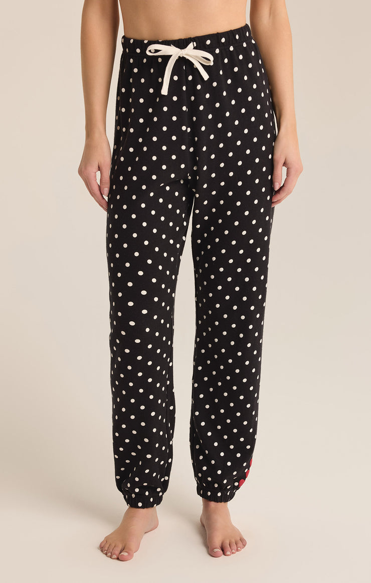 Pants Polka Dot Brushed Knit Jogger Black