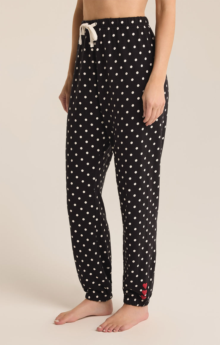 Pants Polka Dot Brushed Knit Jogger Black