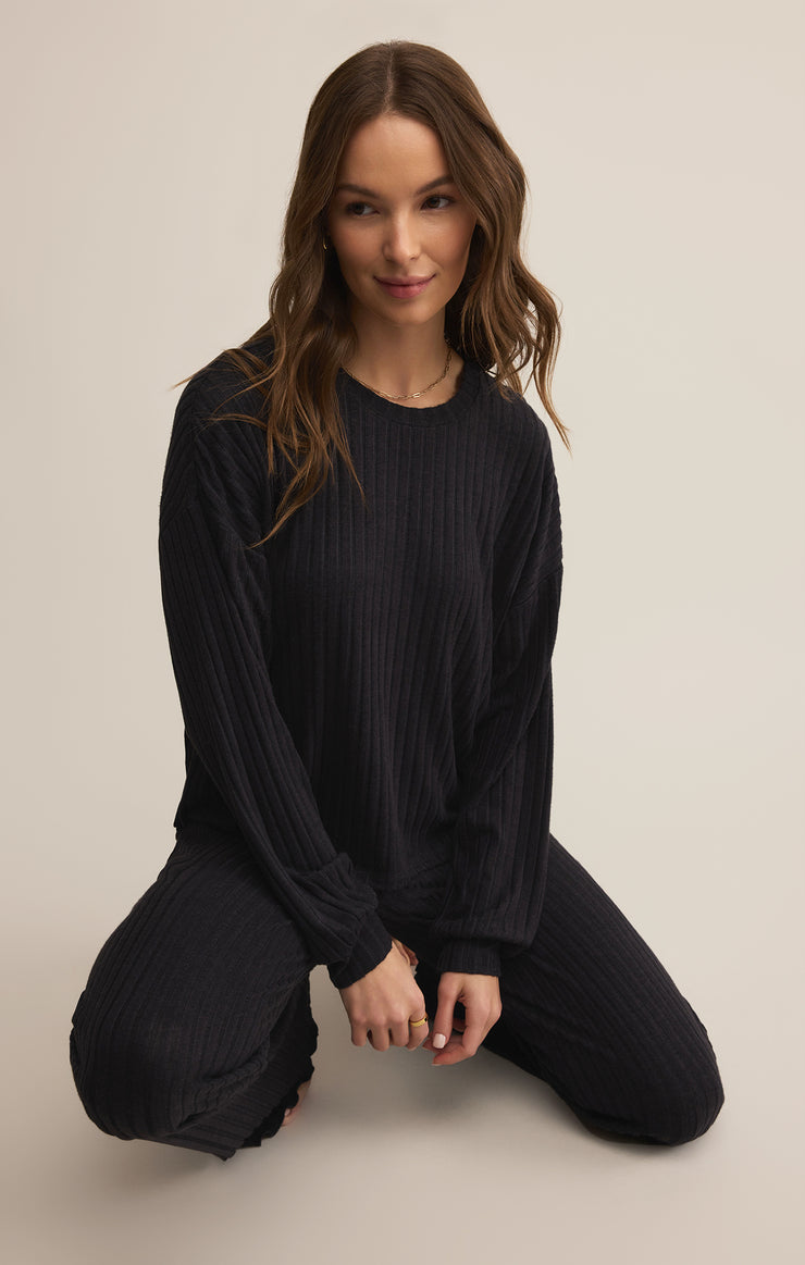 Pants Dawn Smocked Silky Rib Pant Black Sand