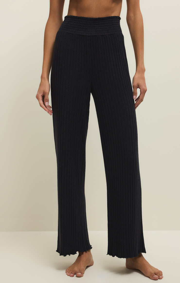 Pants Dawn Smocked Silky Rib Pant Black Sand