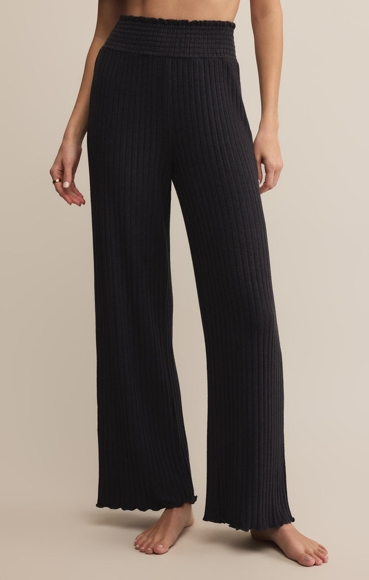 Pants Dawn Smocked Silky Rib Pant Black Sand