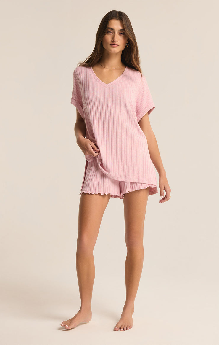 Shorts Dawn Smocked Rib Short Sunset Mauve