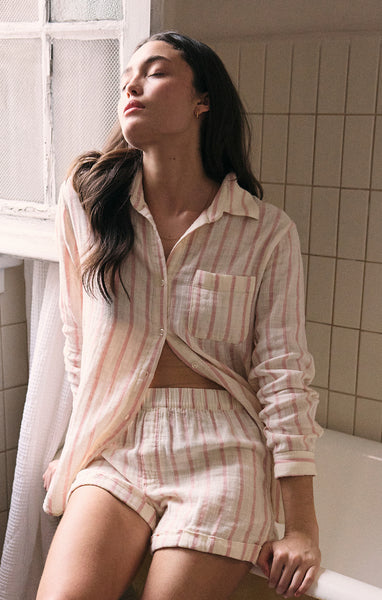 【韓国Snappy Cuddle】Steady Stripe Shorts KAPITAL Hope Stripe Easy Shorts in Brown | SVD USA