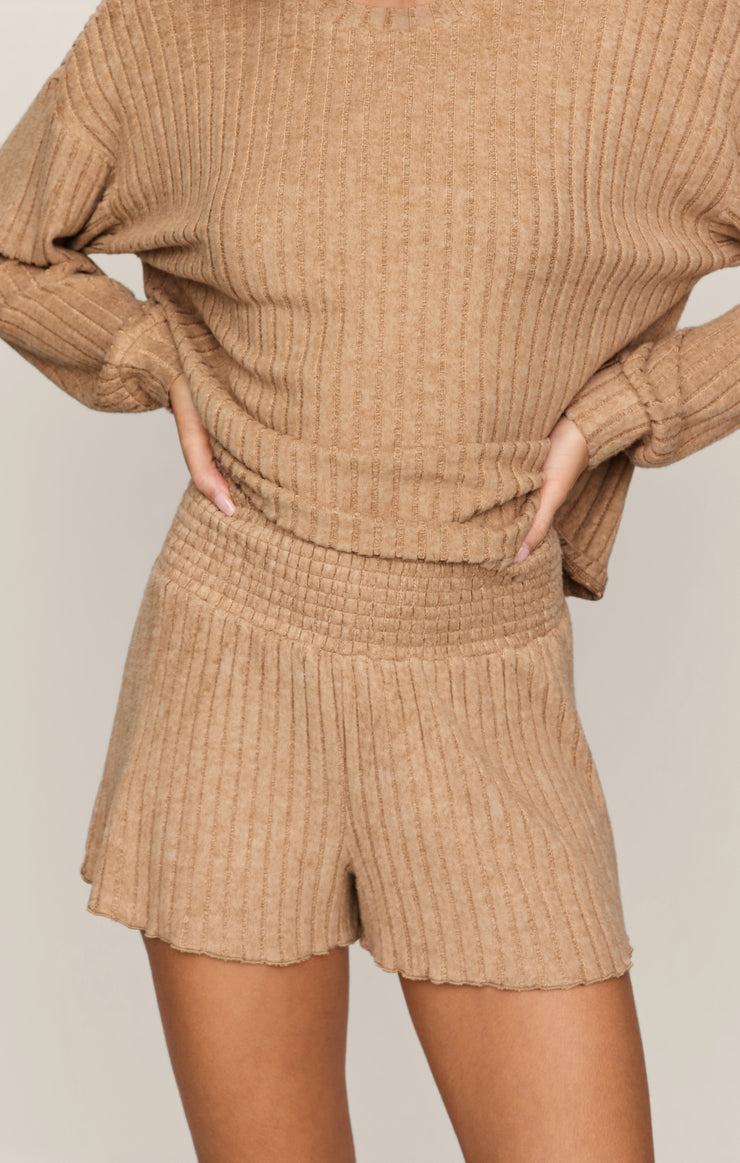 Shorts Dawn Smocked Silky Rib Short Light Toffee