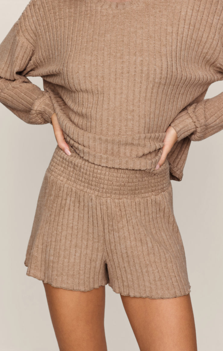 Shorts Dawn Smocked Silky Rib Short Light Toffee