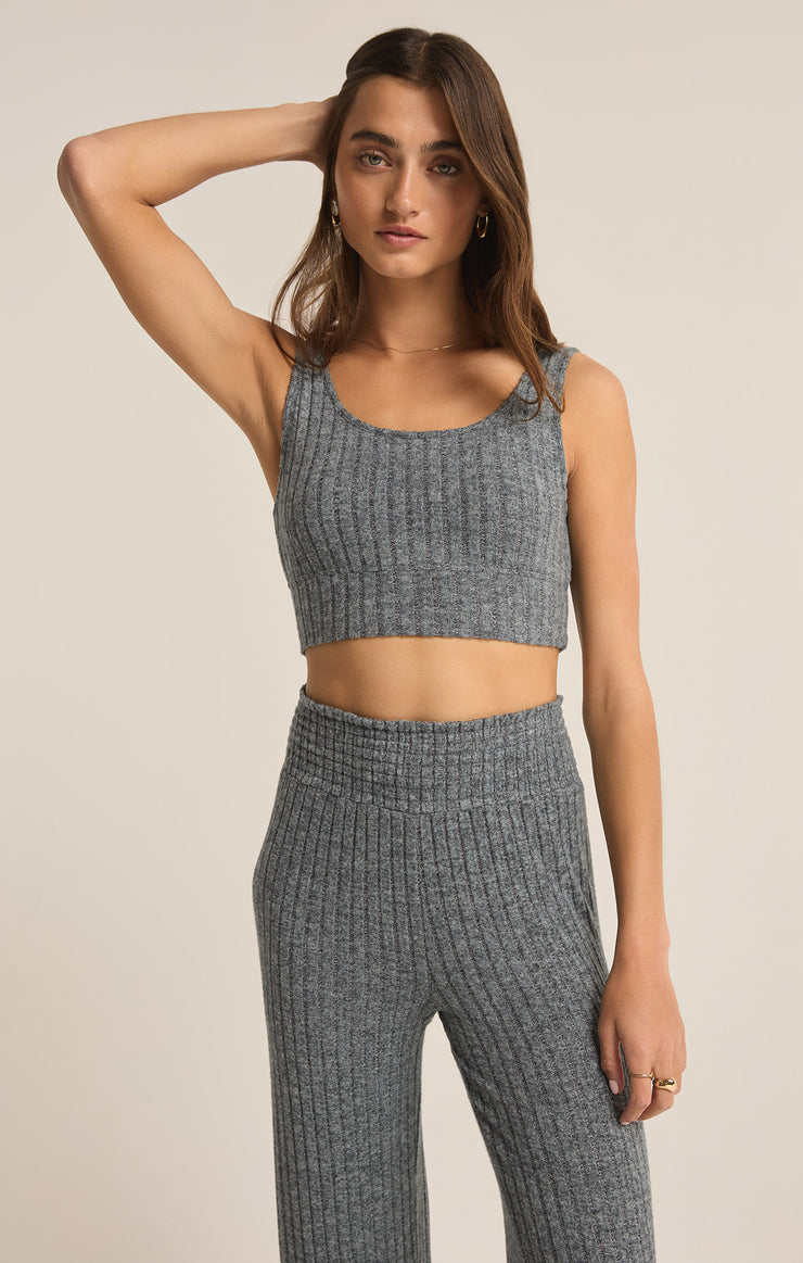 Tops Zoe Silky Rib Tank Bra Charcoal Heather