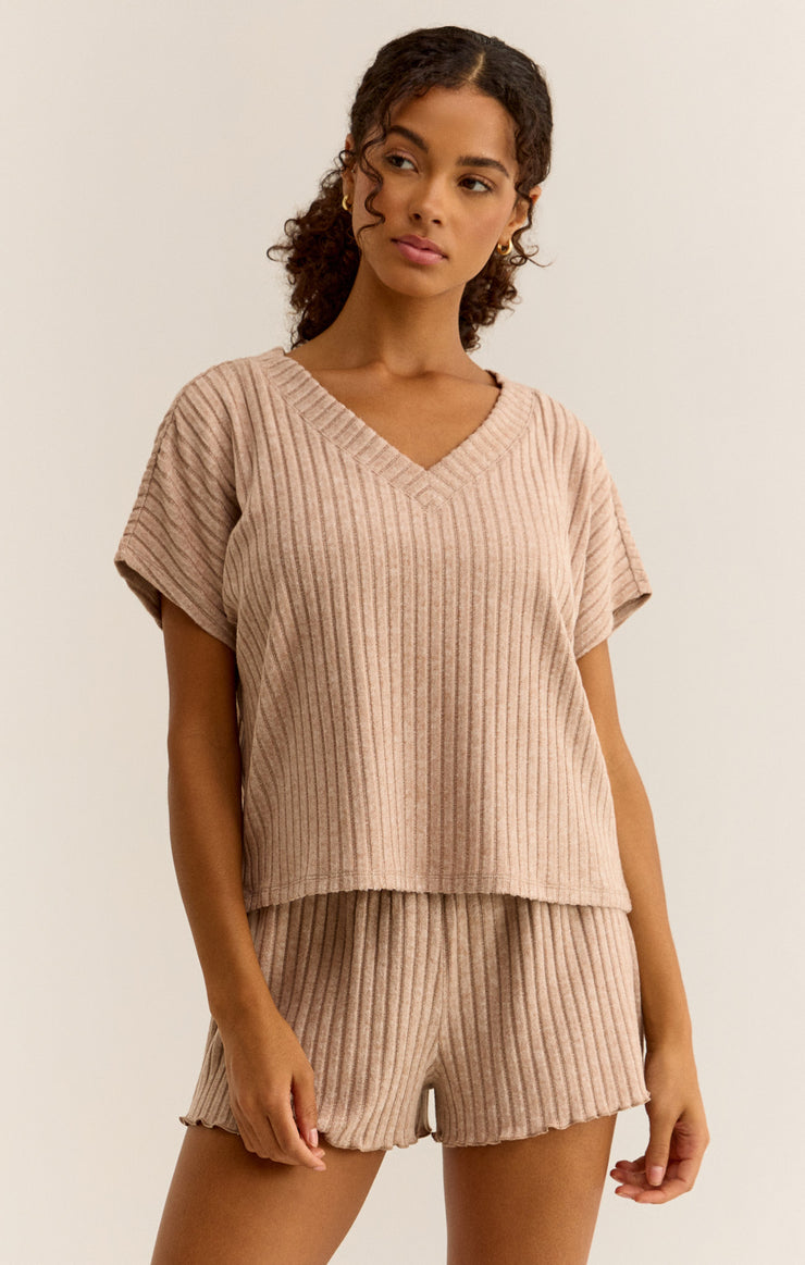 Tops Harper Rib V-Neck Top Iced Coffee