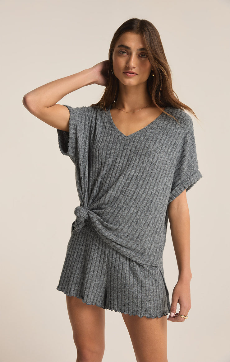 Tops Take It Easy Rib Tunic Charcoal Heather