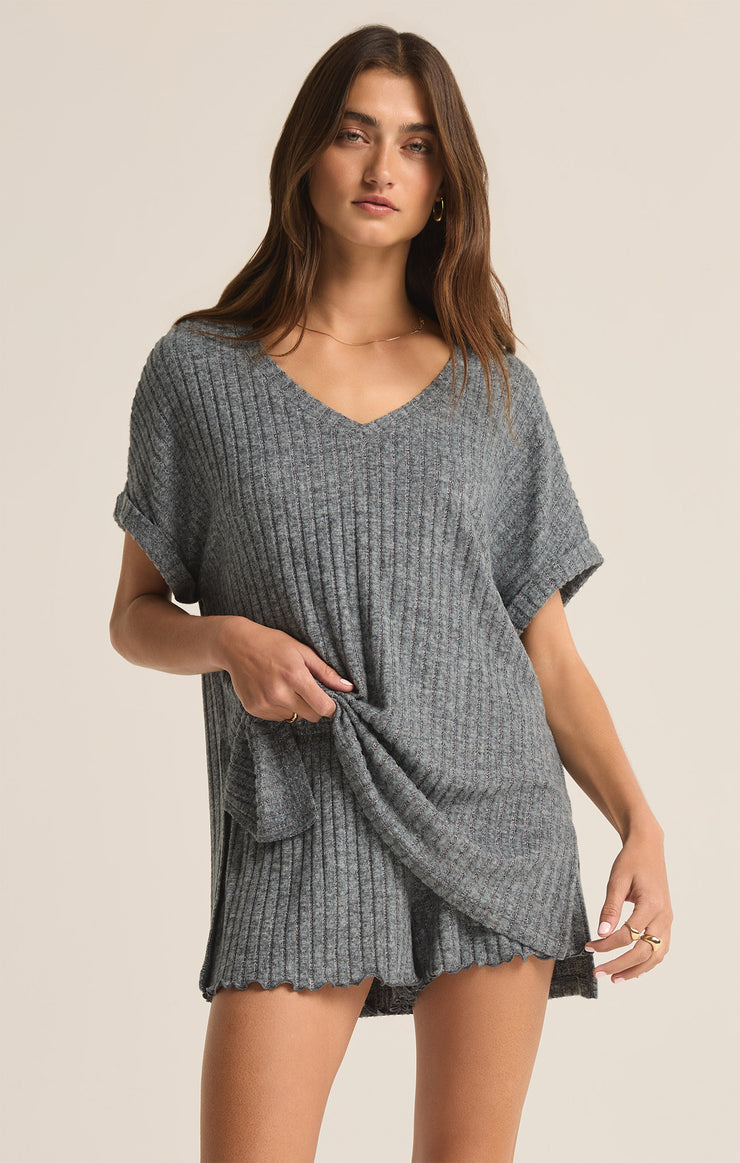 Tops Take It Easy Rib Tunic Charcoal Heather