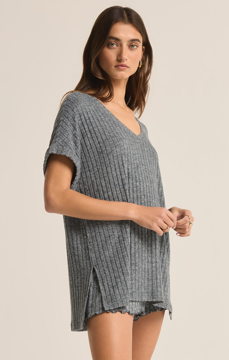 Tops Take It Easy Rib Tunic Charcoal Heather