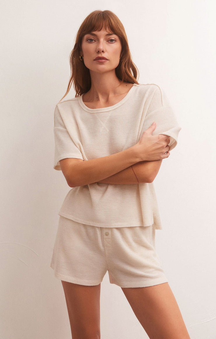 Tops Cozy Days Thermal Tee Light Oatmeal