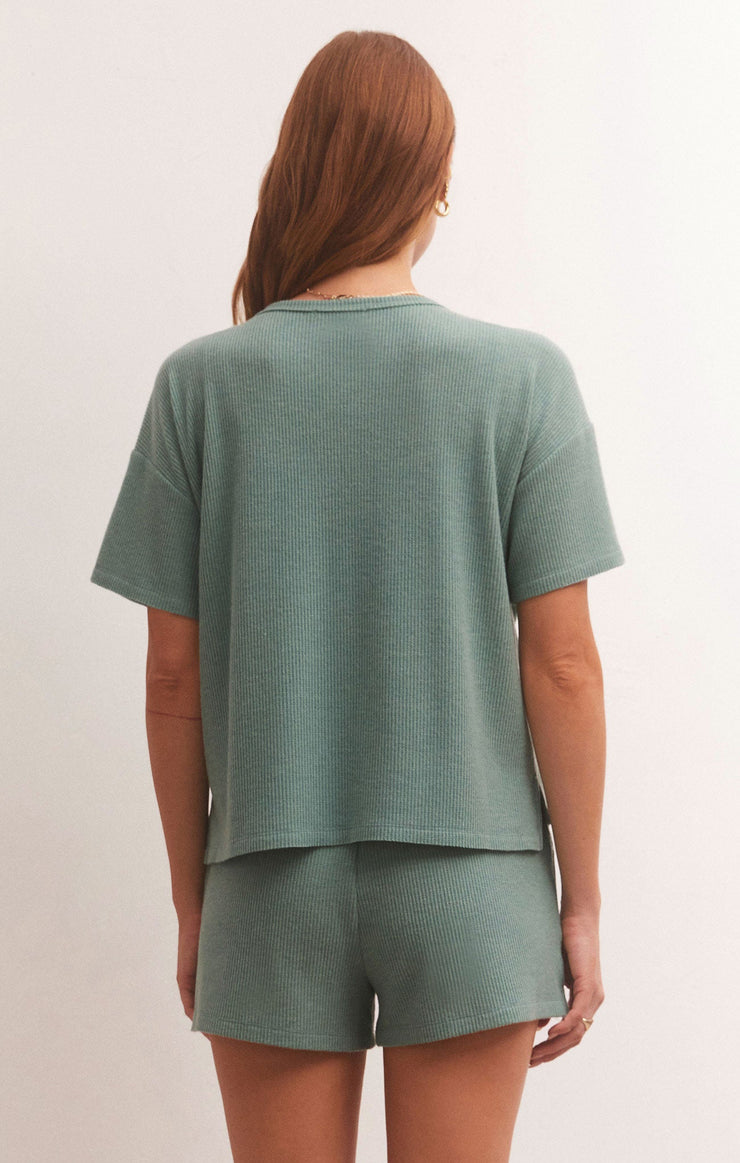 Tops Cozy Days Thermal Tee Washed Jade