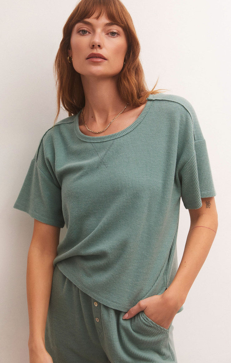 Tops Cozy Days Thermal Tee Washed Jade