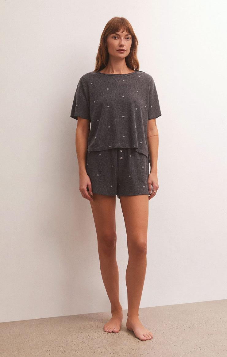 Tops Cozy Days Star Thermal Tee Heather Black