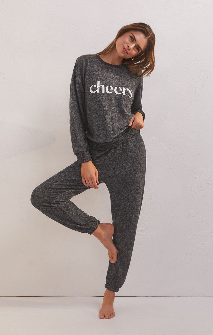 Tops Cheers Relaxed Long Sleeve Top Heather Black