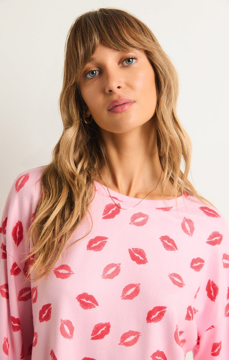 Tops Pucker Up Kisses Long Sleeve Top Cotton Candy