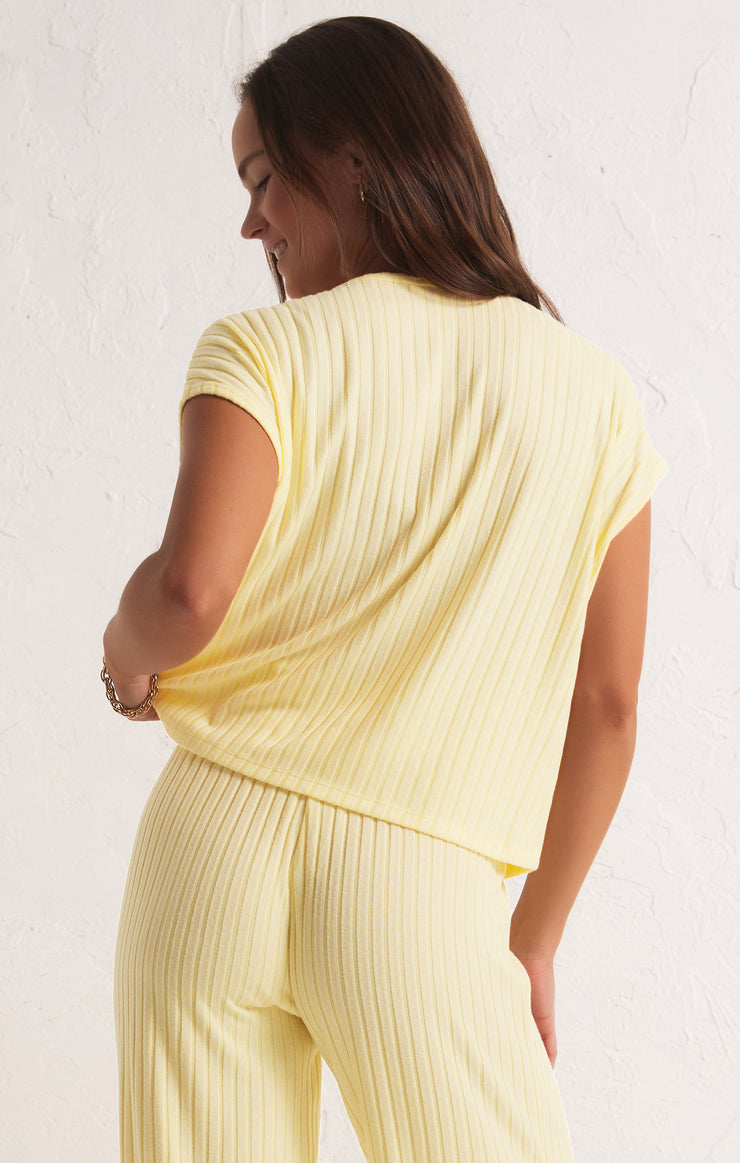 Rib-knit top - Dusty yellow - Ladies