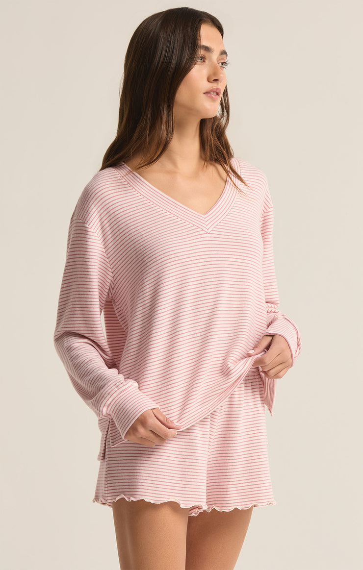 Tops Stay Cozy Stripe Long Sleeve Top Lilac Punch