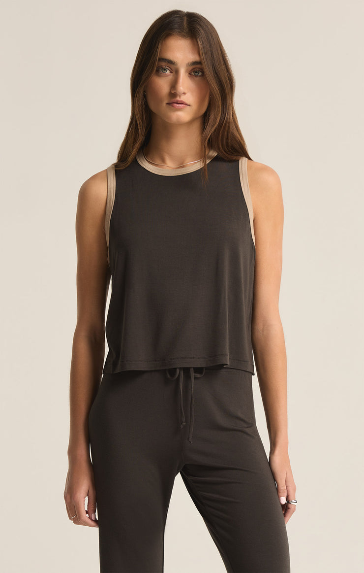 Tops Warmer Days Ringer Cropped Tank Black Sand