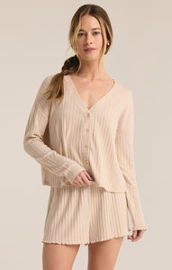 TopsMara Long Sleeve Cardigan Top Light Oatmeal Heather