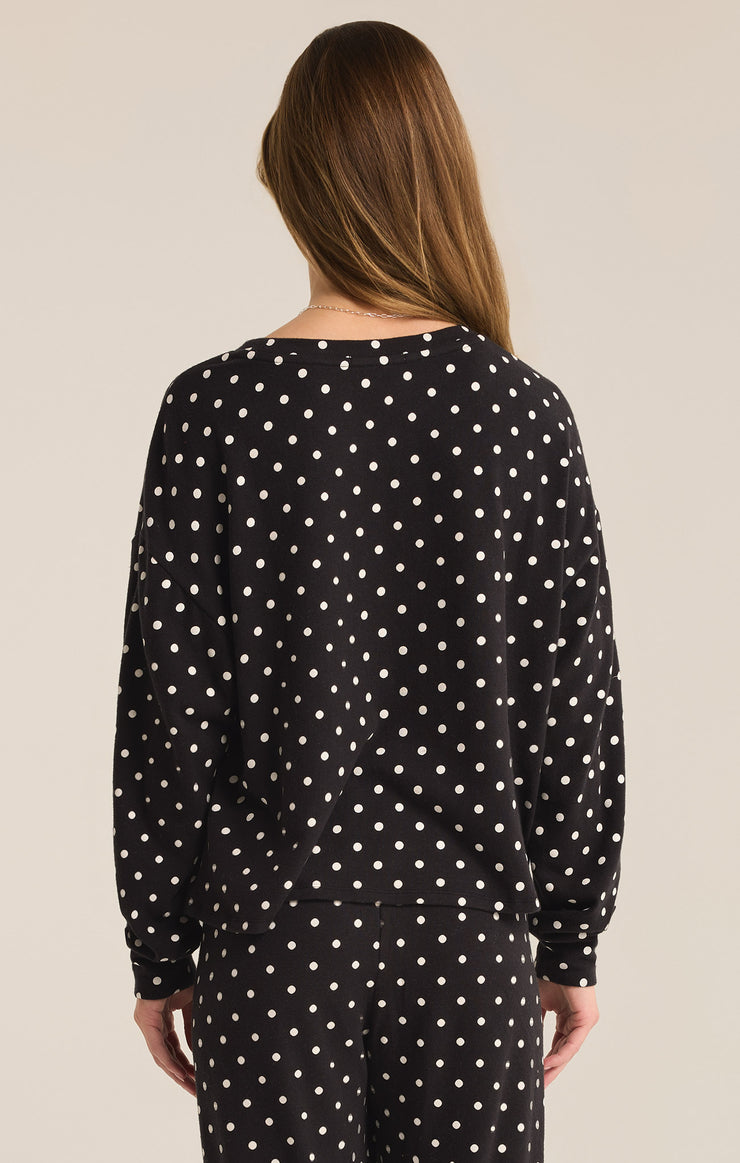 Tops Polka Dot Brushed Knit Top Black