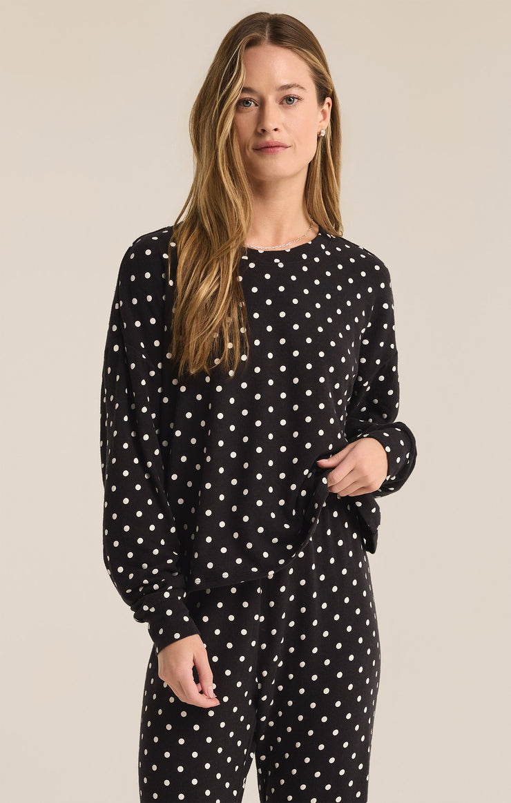 Tops Polka Dot Brushed Knit Top Black