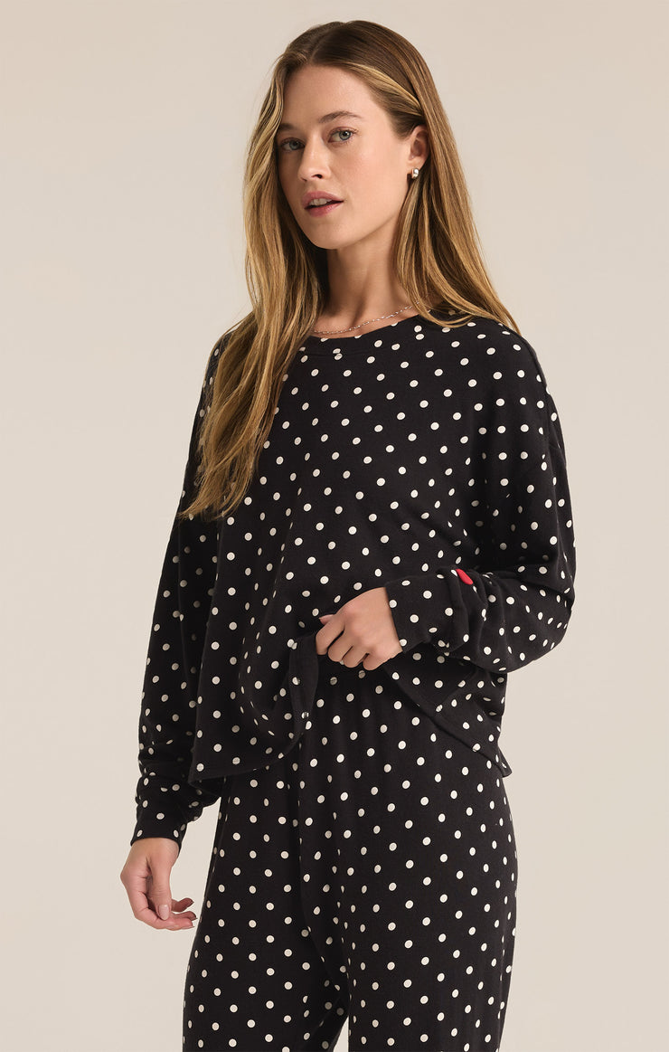 Tops Polka Dot Brushed Knit Top Black