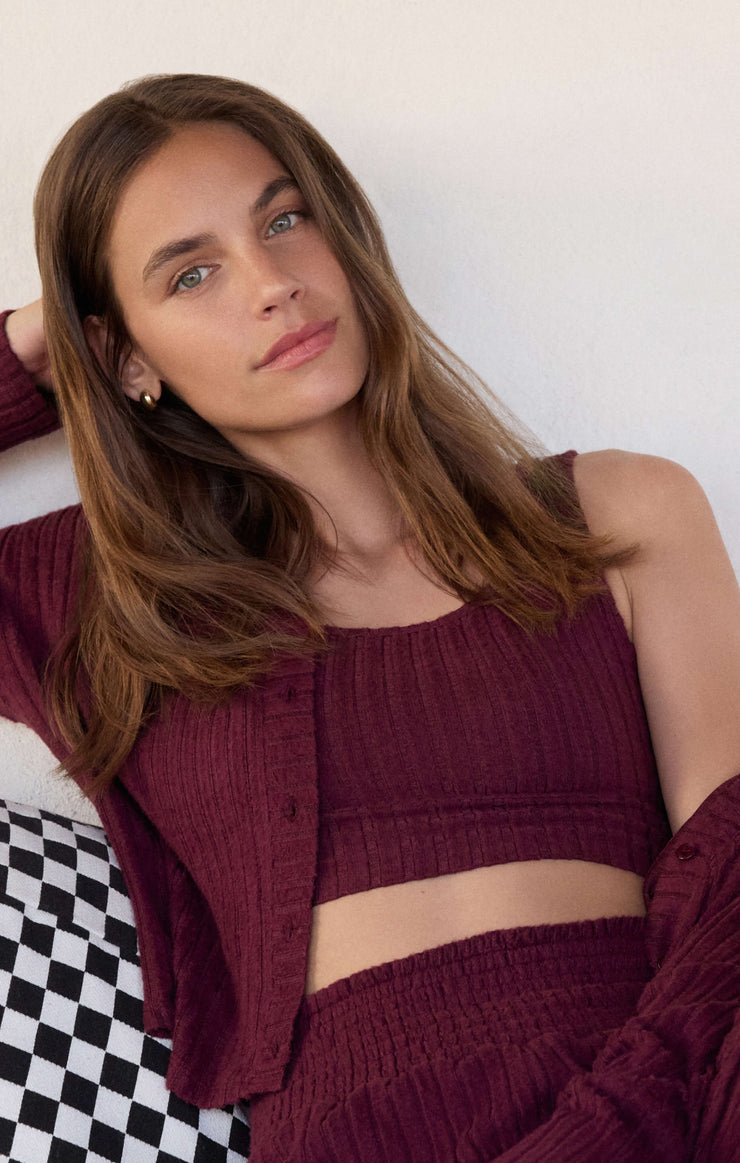 Tops Zoe Silky Rib Tank Bra Merlot