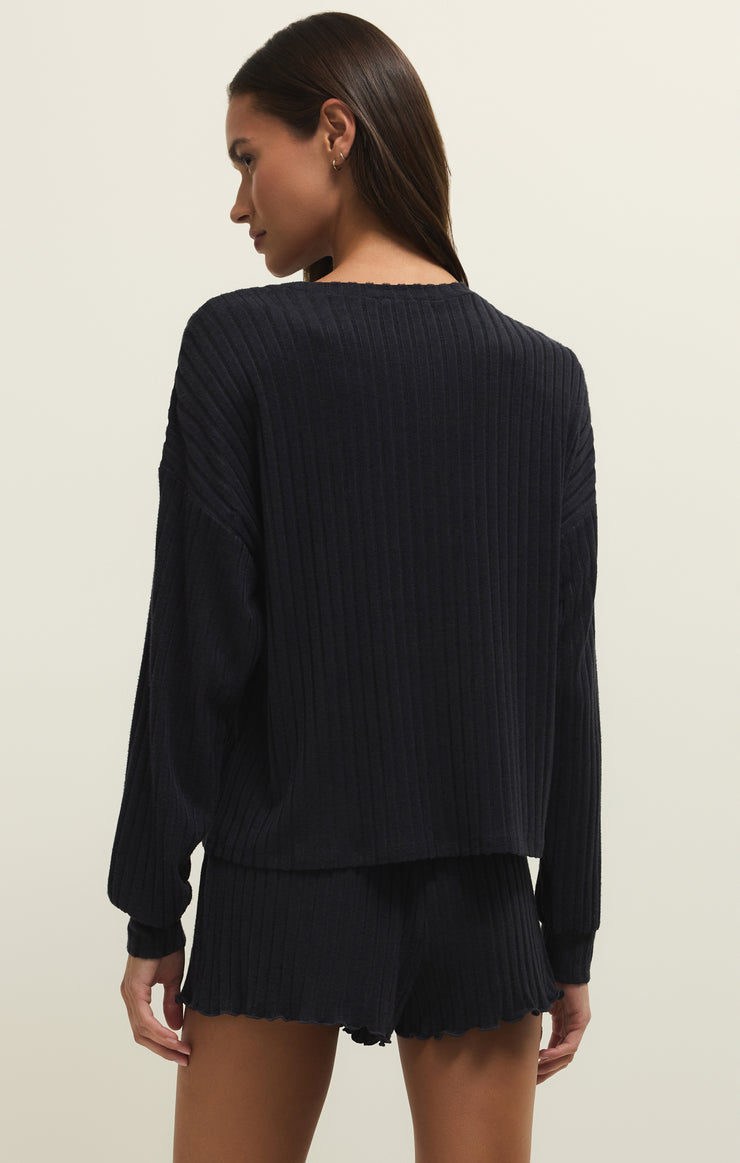 Tops Daydream Silky Rib Long Sleeve Top Black Sand