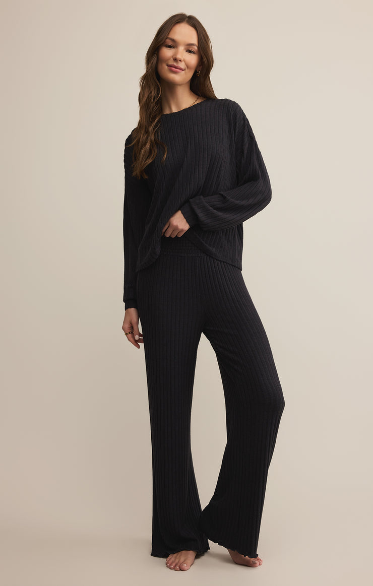 Tops Daydream Silky Rib Long Sleeve Top Black Sand