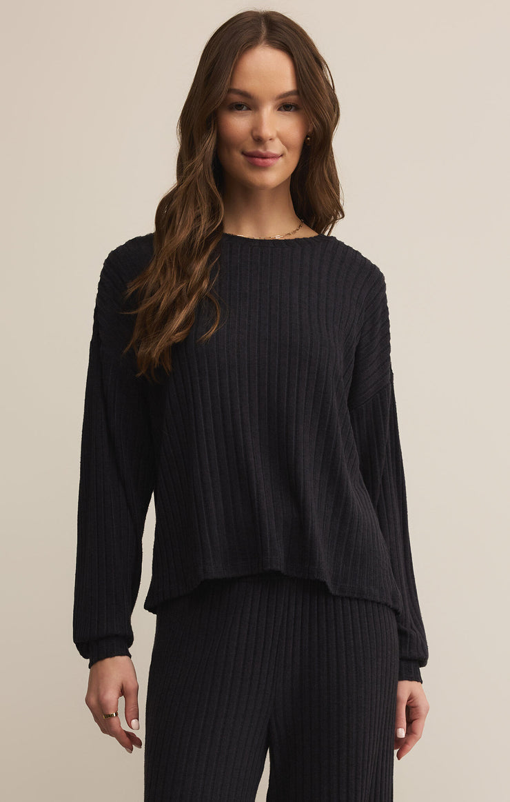 Tops Daydream Silky Rib Long Sleeve Top Black Sand