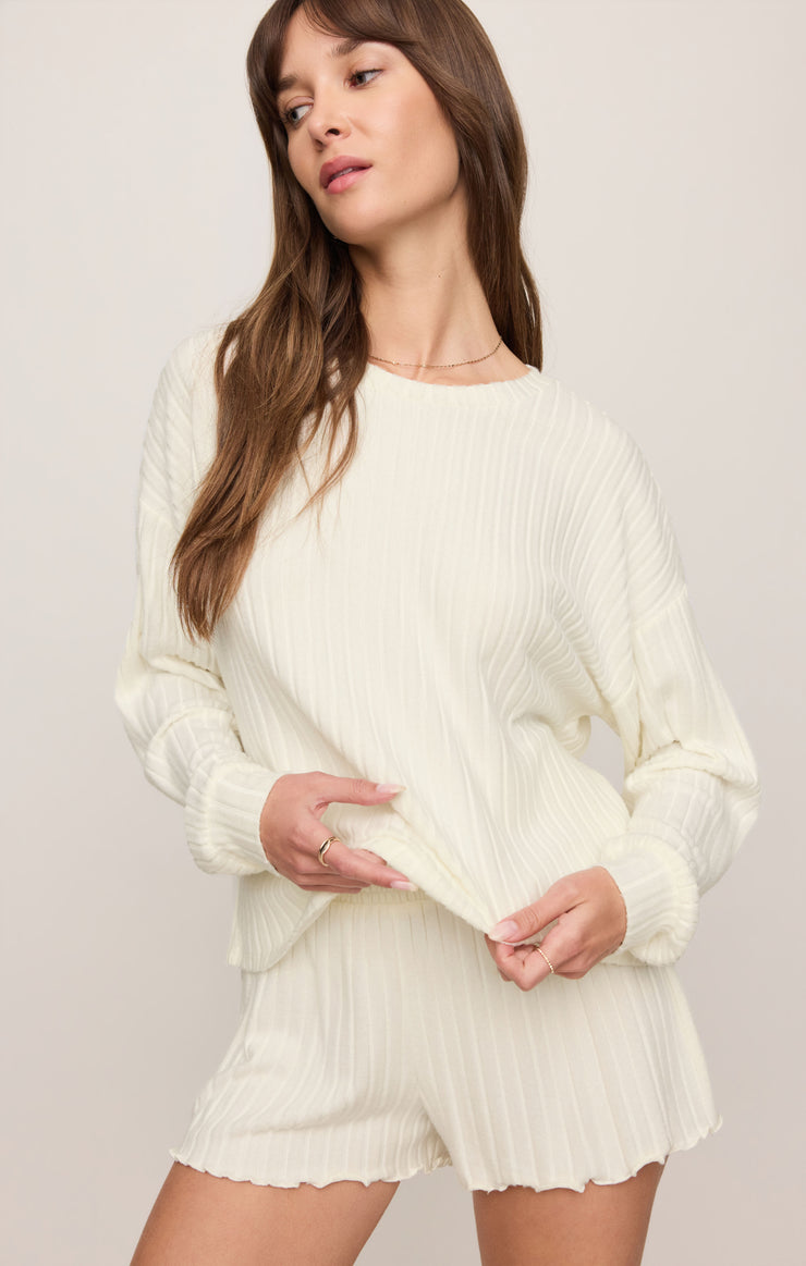 Tops Daydream Silky Rib Long Sleeve Top Bone