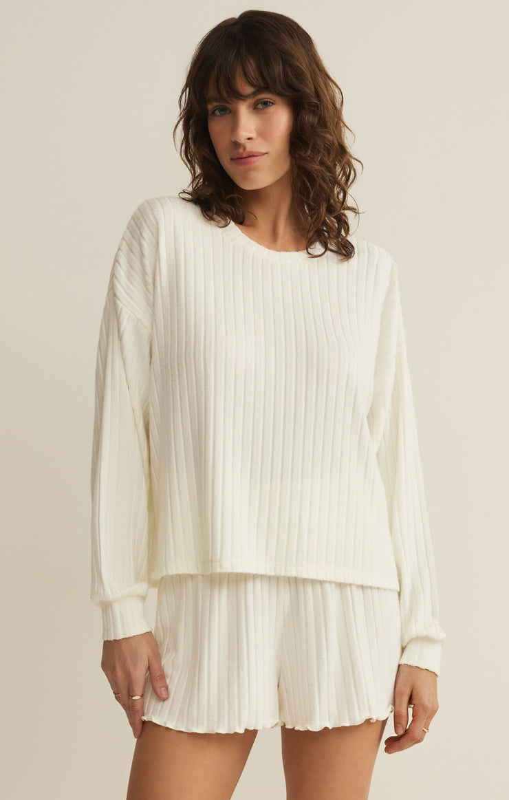 Tops Daydream Silky Rib Long Sleeve Top Bone