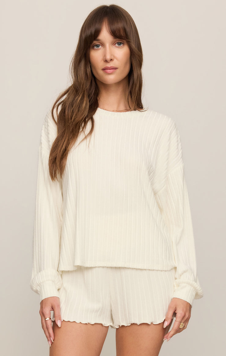 Tops Daydream Silky Rib Long Sleeve Top Bone