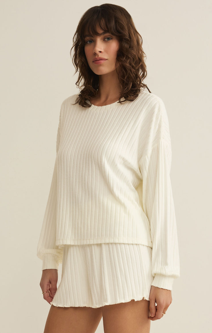 Tops Daydream Silky Rib Long Sleeve Top Bone
