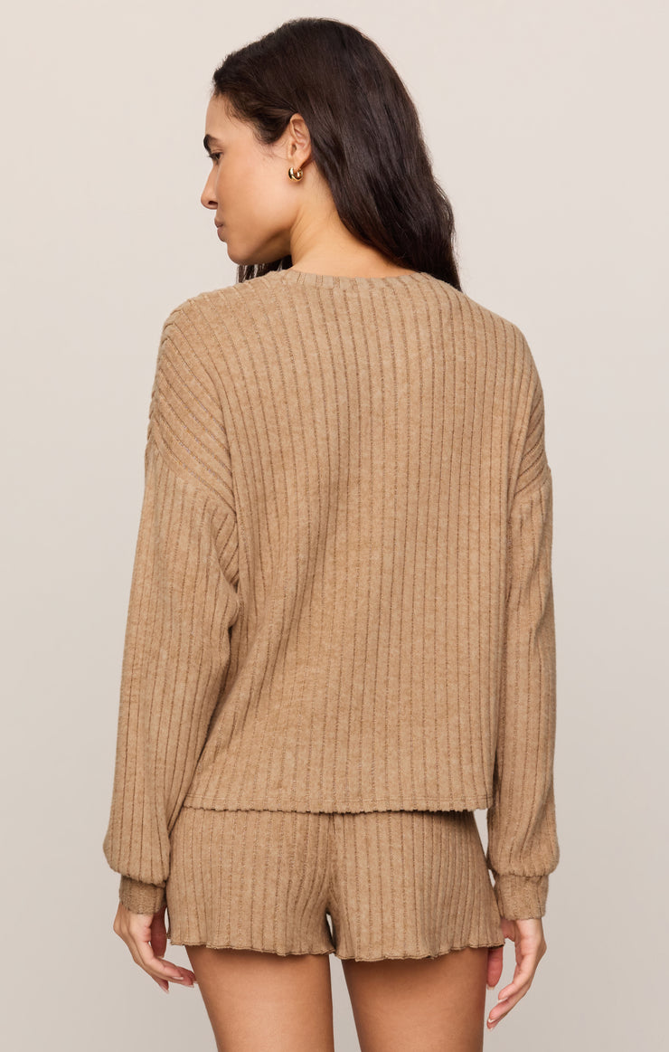 Tops Daydream Silky Rib Long Sleeve Top Light Toffee