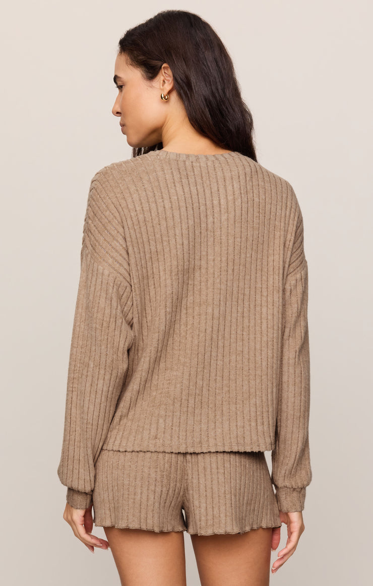 Tops Daydream Silky Rib Long Sleeve Top Light Toffee